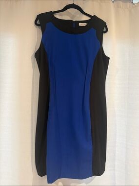 Calvin Klein Blue and Black Colorblock Midi Sheath Dress